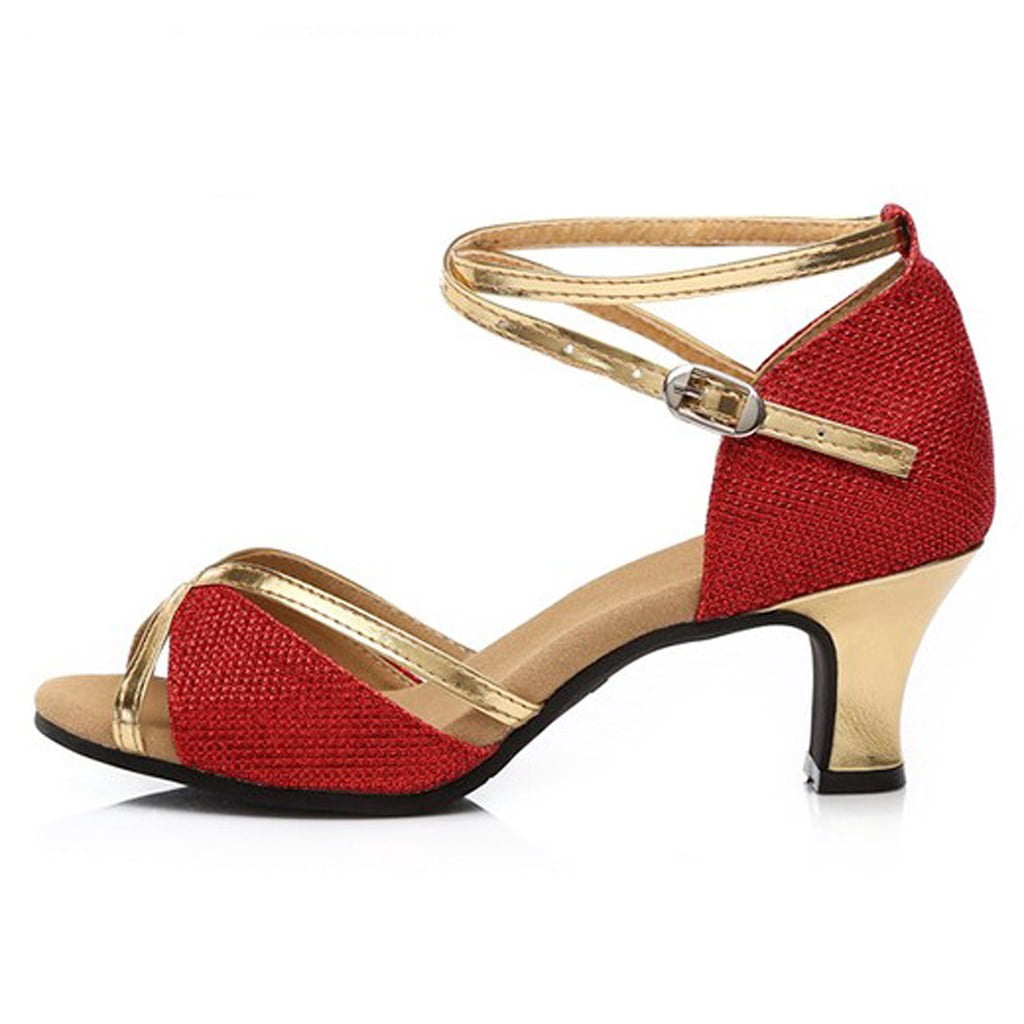Dakaela Low Heel Ballroom Dance Shoes Women Salsa Latin Dancing Practice Pumps Glitter Dress Shoes
