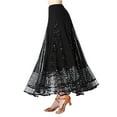 thumbnail image 2 of YM YOUMU Women Sequins Mesh Ruffle Ballroom Latin Dance Skirt Elastic Waist Long Swing Tiered Tango Salsa Waltz Dancewear, 2 of 3