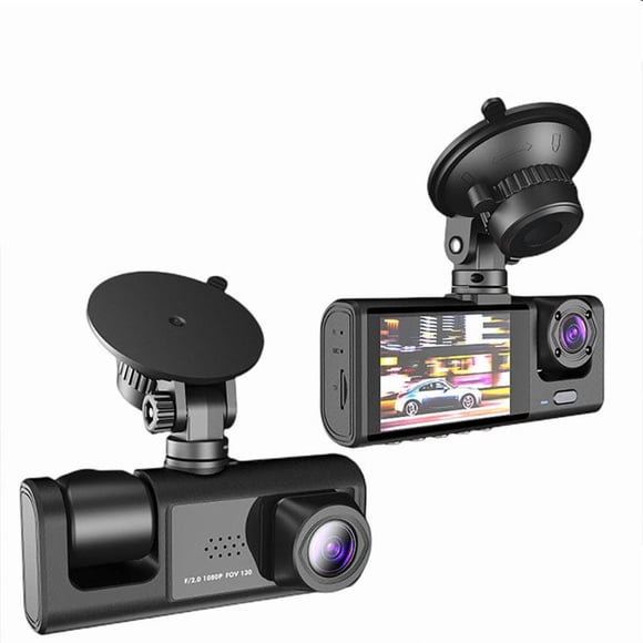 Dual-lens dash cam - 170° front and 120° interior recording, G-sensor, parking mode, 2" screen, HD 1080P recording, loop recording, night vision, easy installation (+64GB card)