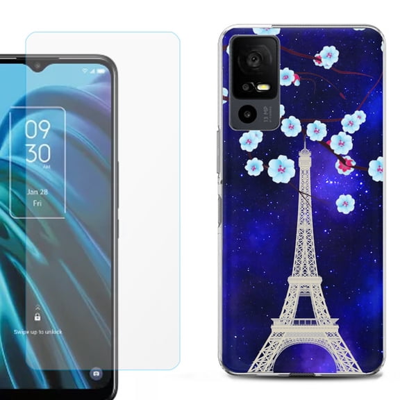 OneToughShield ® for TCL 40 XE 5G Shockproof Fashion Phone Case, with Tempered Glass Screen Protector - Eiffel Tower Stars