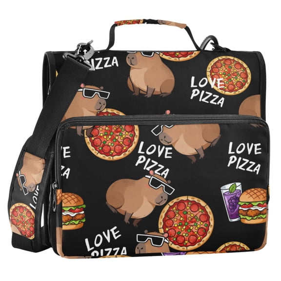 ALAZA Zipper Binder Capybara and Pizza 2 in 3 Ring Trapper Keeper 500 Sheet Capacity File Folder Organizer Bag