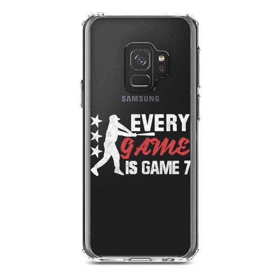 DistinctInk Clear Shockproof Hybrid Case for Samsung Galaxy S9 (5.8" Screen) - TPU Bumper Acrylic Back Tempered Glass Screen Protector - Baseball Every Game is Game 7