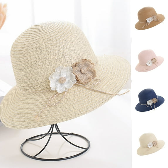 D-GROEE Women's Flower Decor Sun Hats UV Protection Large Wide Brim Hat Women Packable Sun Hat for Women Straw Hats