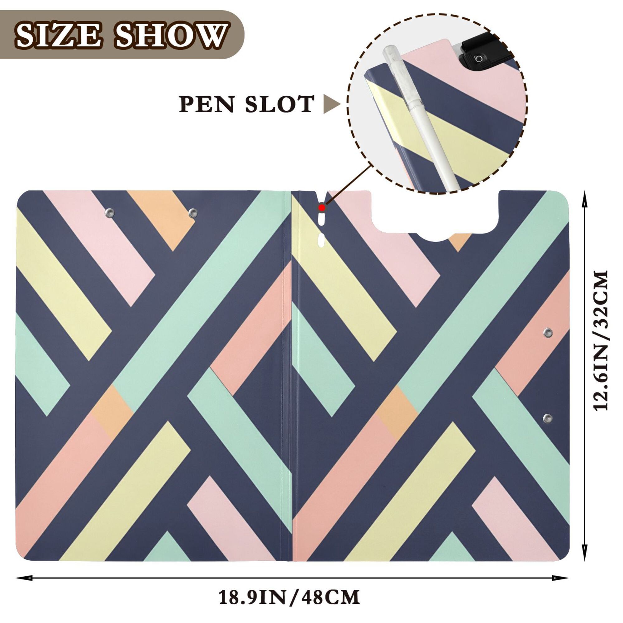 FORMRS A4 Clipboard Folder with Pen Holder Horizontal Foldable School Office Binder, Green Stripes