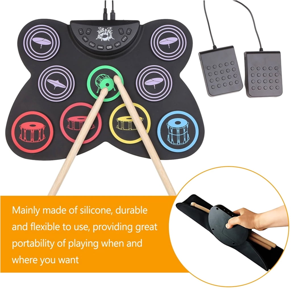 BQBQERT Electronic Drum Kits 9 Pads Roll-up Practice Drum Sets with Built-in Headphone USB for , Adult, Beginner