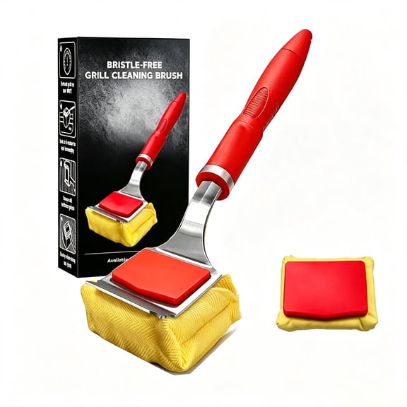 Red Bristle-Free Steam BBQ Cleaning Brush with Integrated Scraper, Interchangeable Brush Head, Multi-Surface Heavy Duty Grill Cleaning Tool for All Kinds of Grill Grates