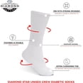 thumbnail image 3 of Diamond Star 6-Pack Diabetic Socks for Men & Women - Non-Binding Cushion Cotton Crew Socks for Neuropathy, Edema, & Circulatory Support (White, Sock Size 10-13, Fits Men's Shoe Size 7-12), 3 of 6