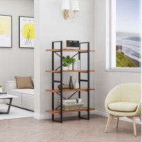 4-Tier Industrial Open Wider Etagere Bookcase Metal Frame Wood Shelves for living room