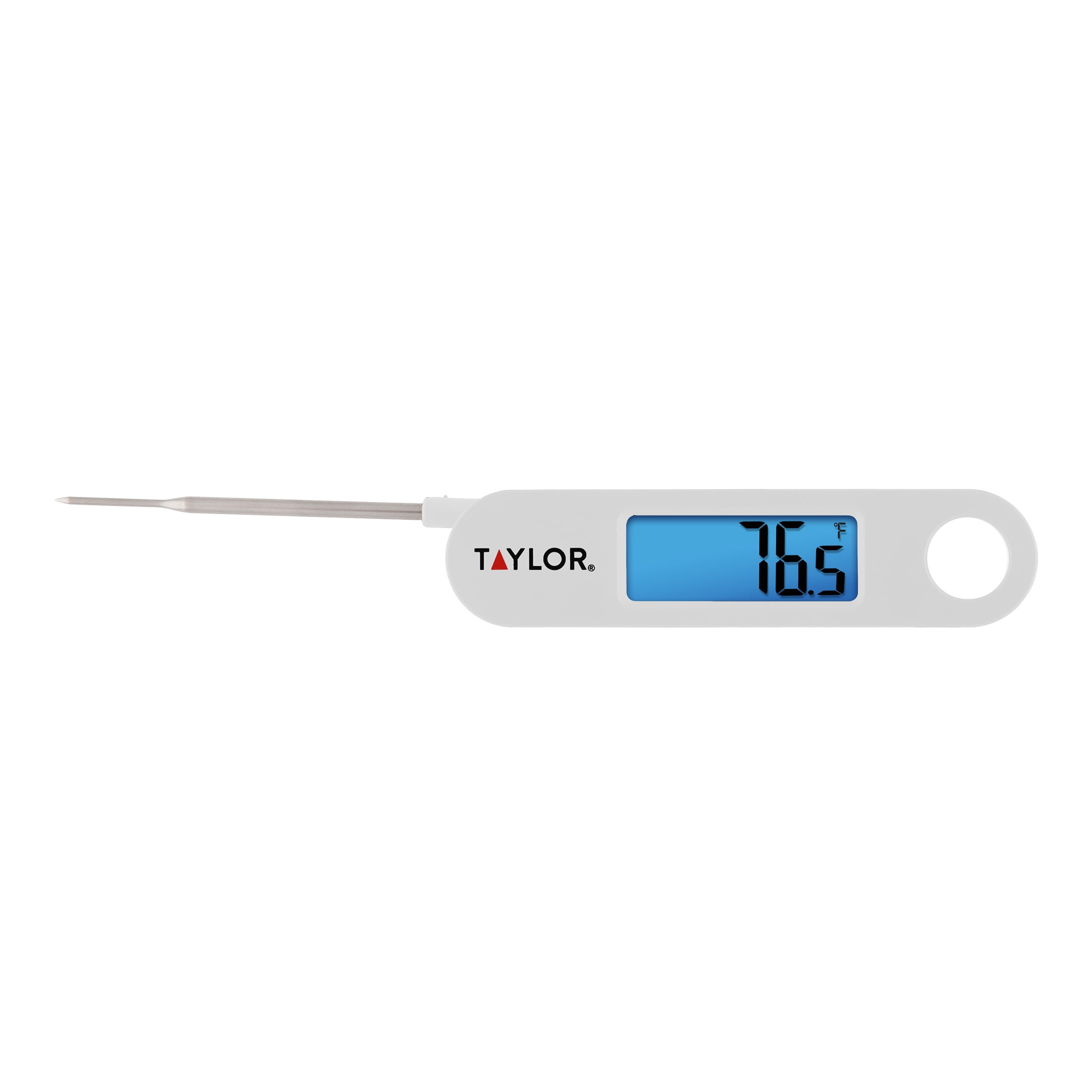 Taylor Stainless Steel Digital Folding Probe Meat Thermometer, Blue Backlight Display, White