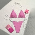 thumbnail image 2 of Wdgfv Women's 2 Piece Gingham Bikini Set Cute Triangle Thong Bikini Halter String Bathing Suit High Cut Cheeky Swimsuit, 2 of 8