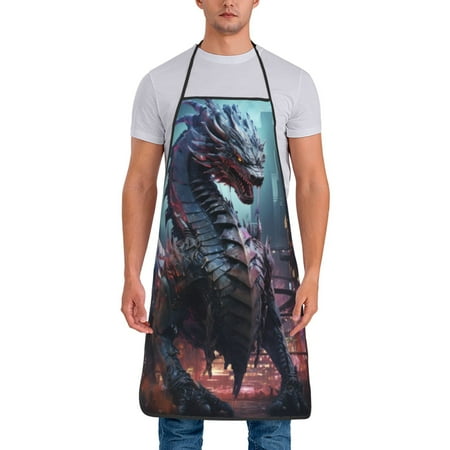 

Junzan Urban Mechanical Dragon Print Kitchen Cooking Aprons Chef Apron for Men and Women Professional for Cooking Bib Aprons for Kitchen/Crafting/BBQ/Drawing