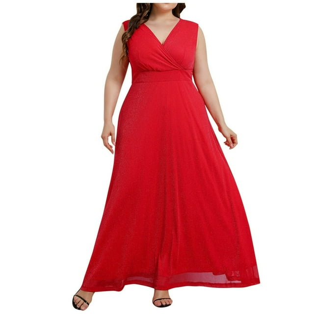Robes de Bal d'Été des Femmes Robe de Mariée Sans Manches V-Cou Plus Robe de Taille Robes de Retour