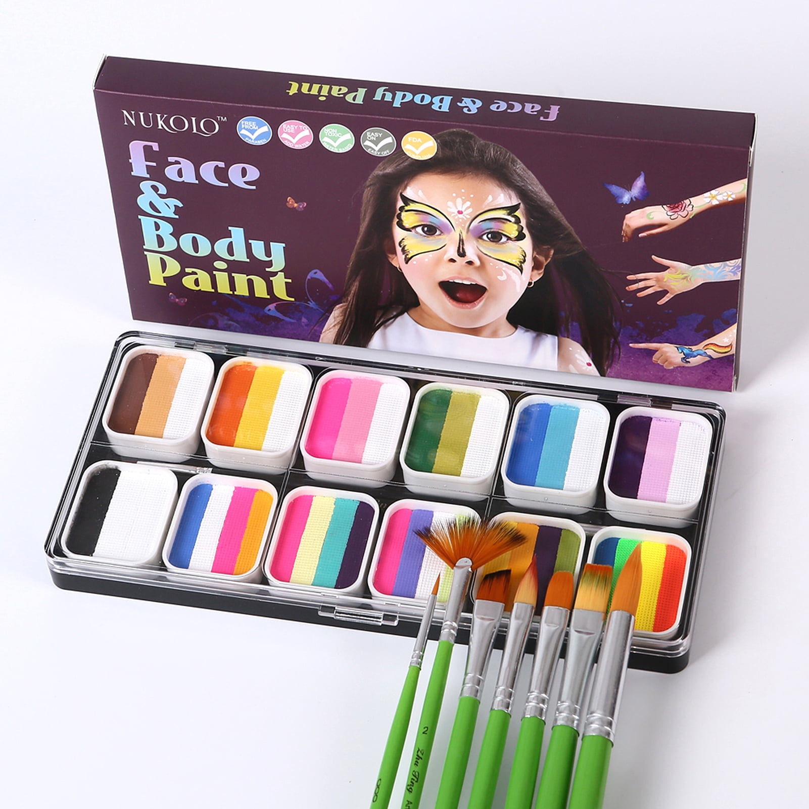 Cosmetic cream,Set Professional Split 8 Paintbrushes 10 With 8 Paintbrushes Water And Body Split Cakes With Colors Set Professional Paint Palette Set 10 Stencils 2 Non-toxic Water