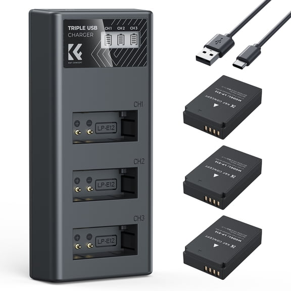 K&F Concept LP-E12 Battery 3-Pack and Upgraded LCD EOS M50 Battery Charger Compatible with Canon M50, M50 Mark II, M, M2, M10, M100, M200, Rebel S1, PowerShot SX70 HS Cameras