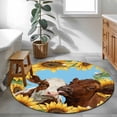 thumbnail image 3 of Round Area Rug 4 Ft, Sunflower Cows Washable Non-Slip Circle Carpet for Living Room/Bedroom, Yellow Floral Watercolor Botanical Summer Low-Profile Crawling Mats Collection Rugs for Indoor, 3 of 8
