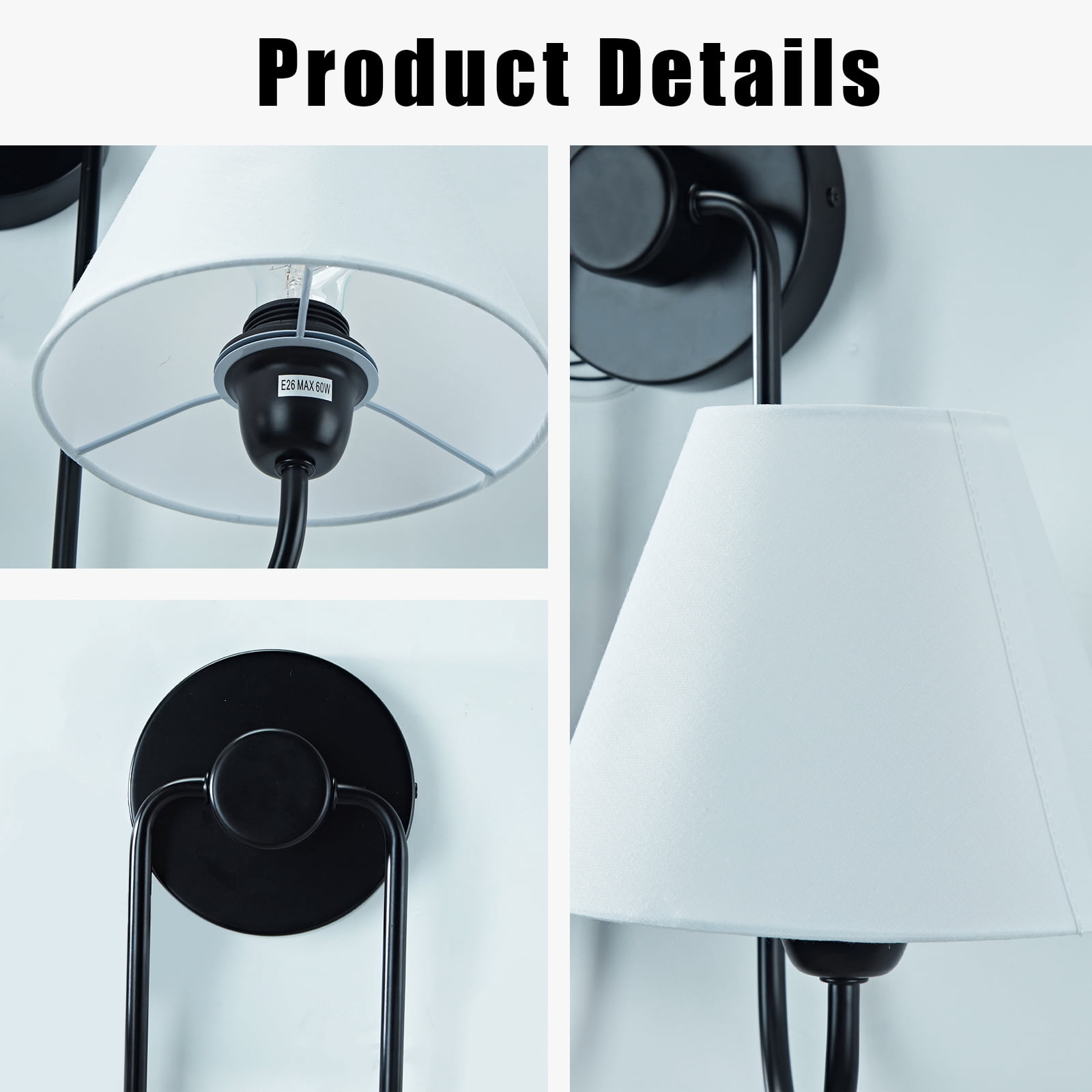 Wall Lights For Living Room , Elegant Linen Shade With Metal Frame Double Swoop Sconce
