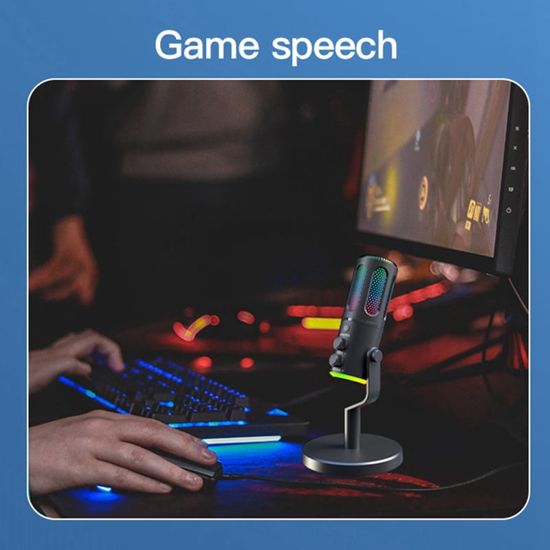 Professional Gaming Microphone with Stand RGB USB Wired Condenser Mic for PC Laptop Streaming Podcast Karaoke