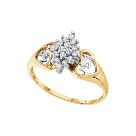 10kt Yellow Gold Womens Round Prong-set Diamond Cluster Heart Mom Ring 1/6 Cttw
