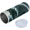 thumbnail image 5 of Astral 20 Oz Skinny Tumbler, Abstract Fractal Inspired Motif with Swirls, Leak-Proof Straw Lid and Brush Vacuum Insulated for Outdoor Use, Ivory Dark Reseda Green, 5 of 6