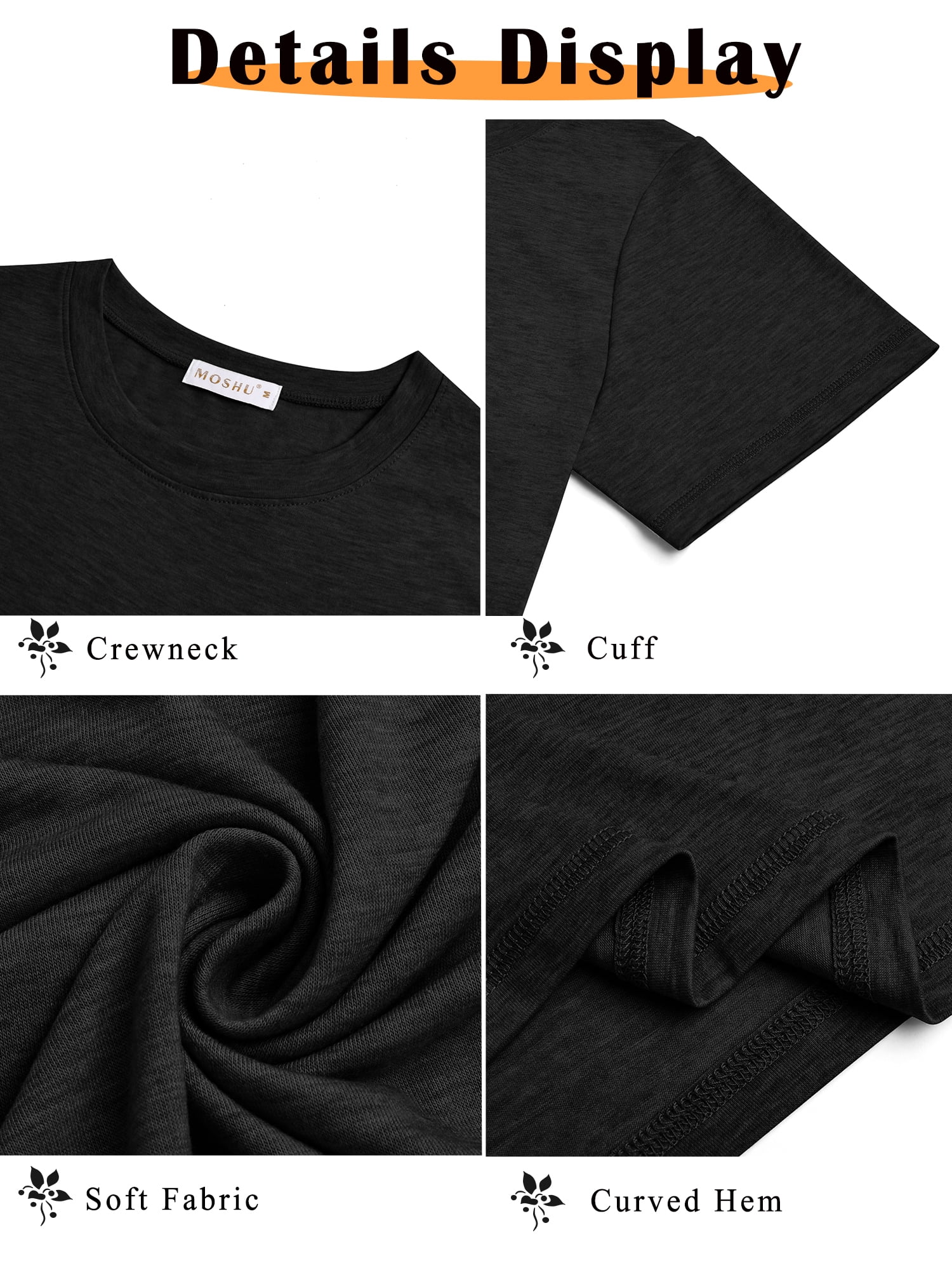 MOSHU 3 Pack T-Shirts for Women Short Sleeve Summer Womens Tops Casual Curved Hem Shirts Beach Outfits