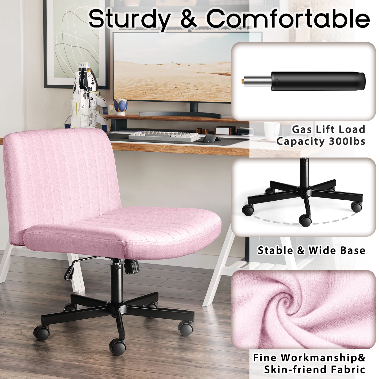 Waleaf 360 Degree Swivel and Height Adjustment Task Desk Chair, Pink