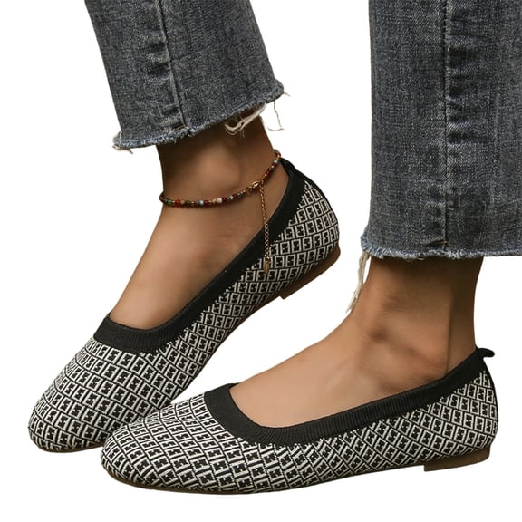 Willtoo Women Flat Shoes Knitted Lightweight Slip-on Loafers Breathabel Soft Comfortable Ballet Flats