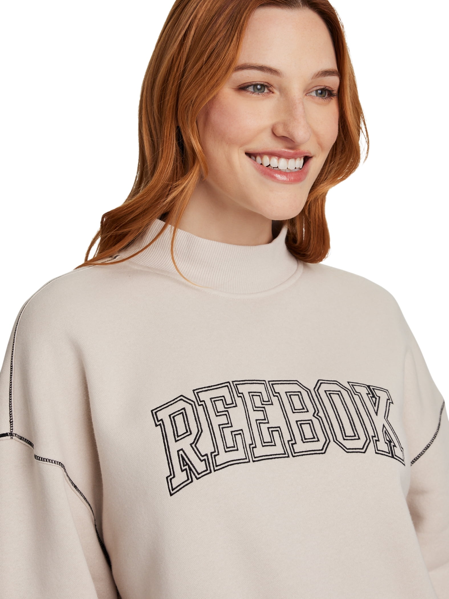 Reebok Women's Game Day Fleece Contrast Stitch Mock Neck Top, Sizes XS-XXXL