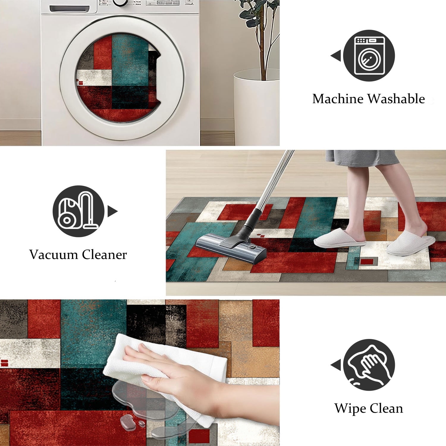 3 Piece Kitchen Rug Set, Abstract Pattern Kitchen Hallway Rug, Soft And Comfortable, Suitable For Sinks, Floors, Entrances, Hallways And Bathrooms