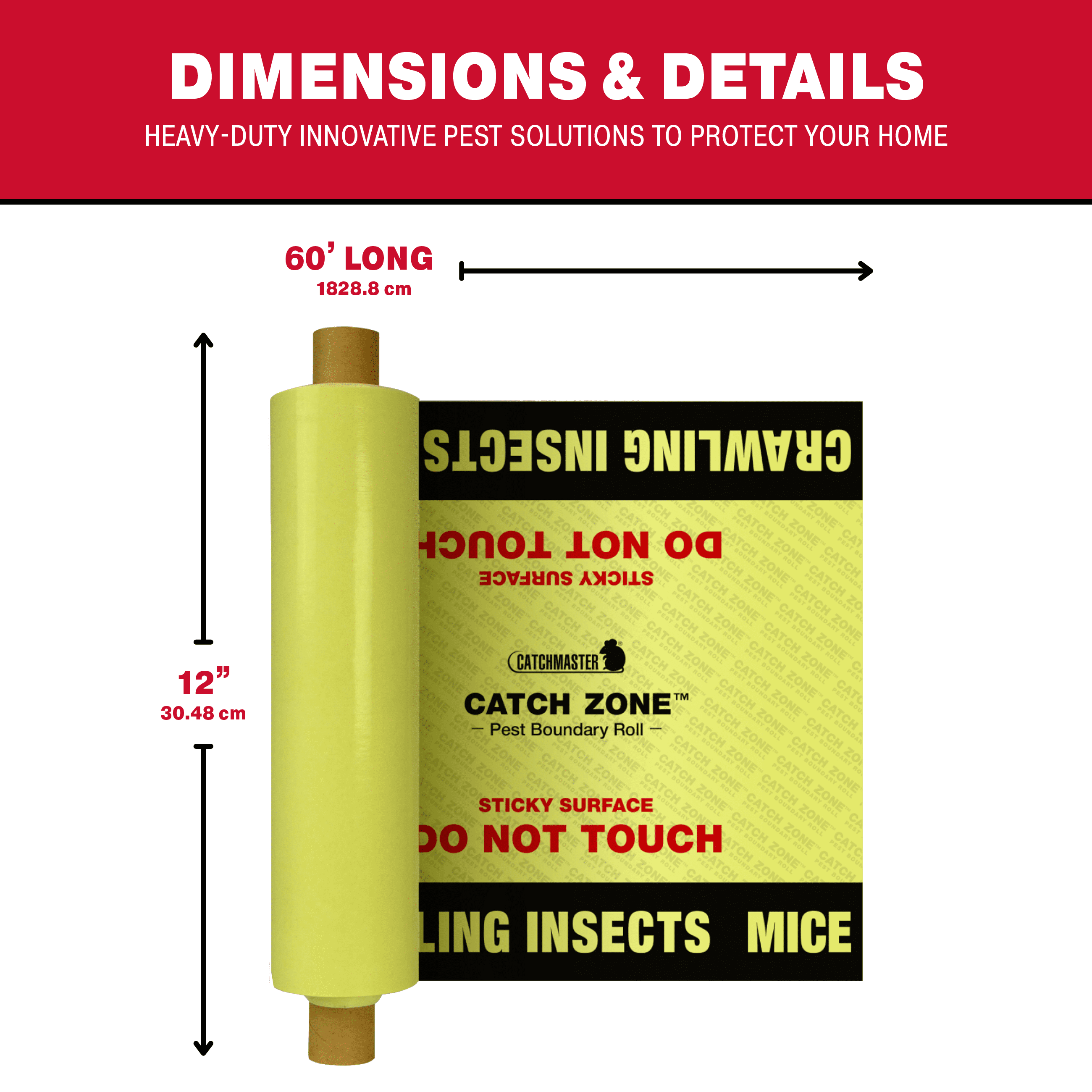 Catchmaster Catch Zone Pest Boundary Roll 1-PK 60FT, Sticky Mouse Traps Indoor, Sticky Traps for Crawling Insects, Warehouse & Basement Pest Control