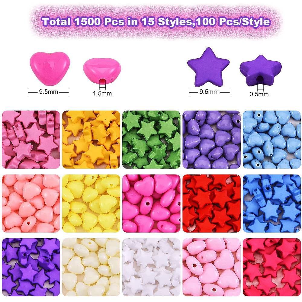 1Box 1500Pcs 15 Style Opaque Acrylic Beads Heart & Star Mixed Color 100pcs/styleDIY