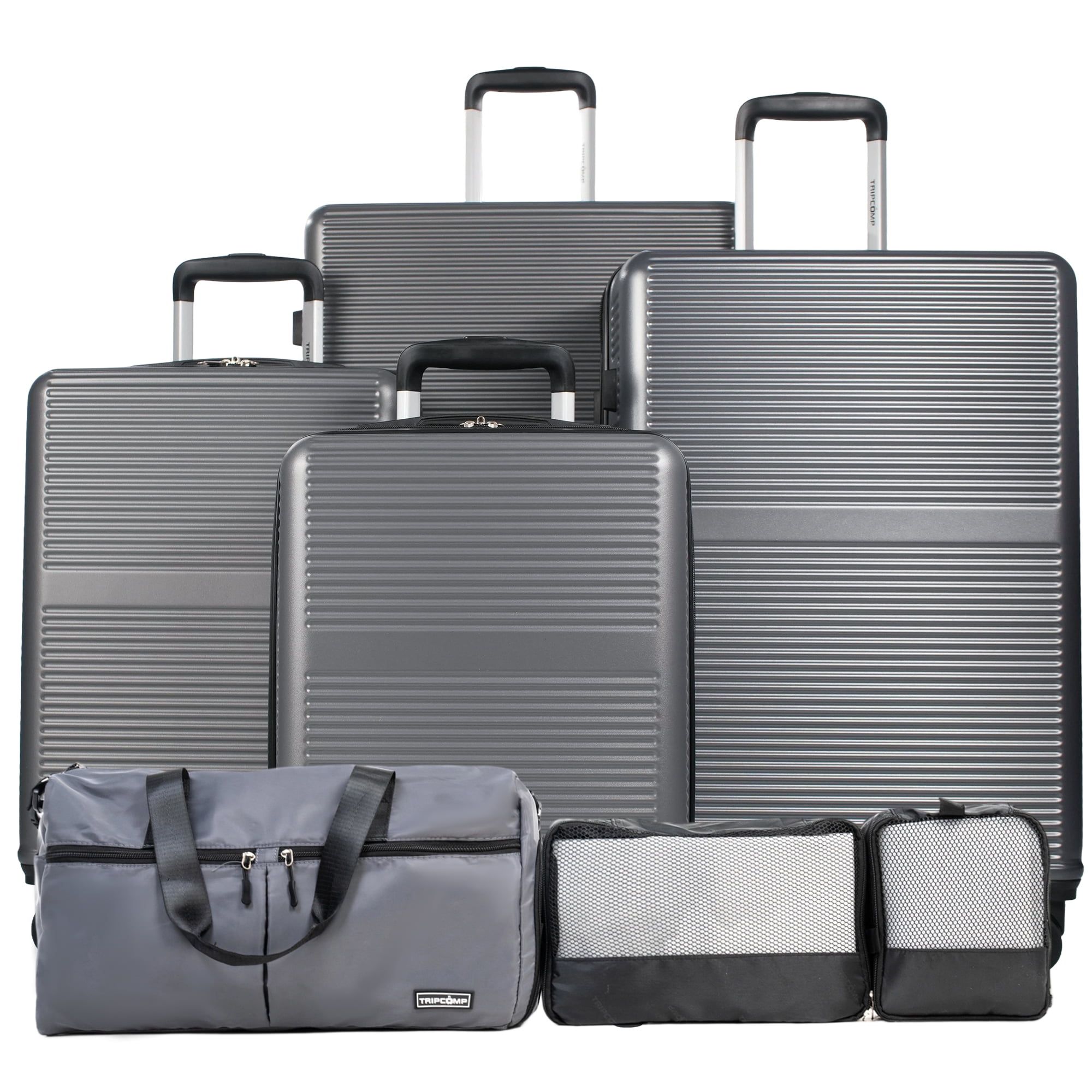 Tripcomp 7-Piece Hardside Luggage Set, Lightweight Suitcase with Spinner Wheels, TSA Lock and Travel Bag,Grey