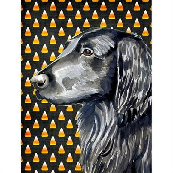 11 x 15 in. Flat Coated Retriever Candy Corn Halloween Portrait Garden Size Flag