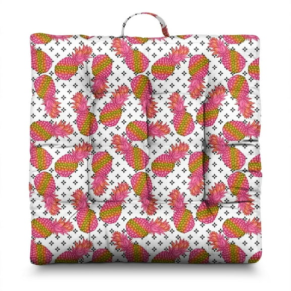 Golden Exotic Floor Pillow – 22x22 Inch Square Cushion, Pineapple Print, Dutch Velvet Meditation Seat for Adults & Kids (Hawaiian Summer Vibes)