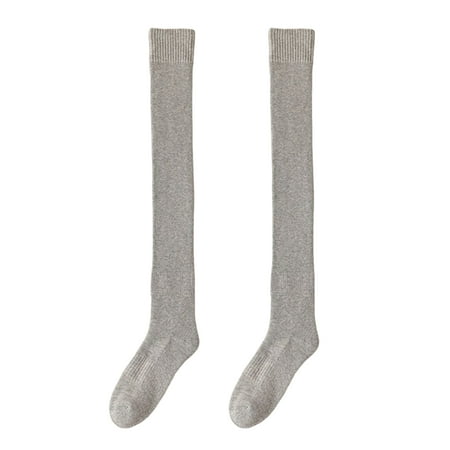 

2 Pairs Solid Color High Elasticity Thickened Warm Thigh High Socks Autumn Winter Women Over Knee Socks Light Grey