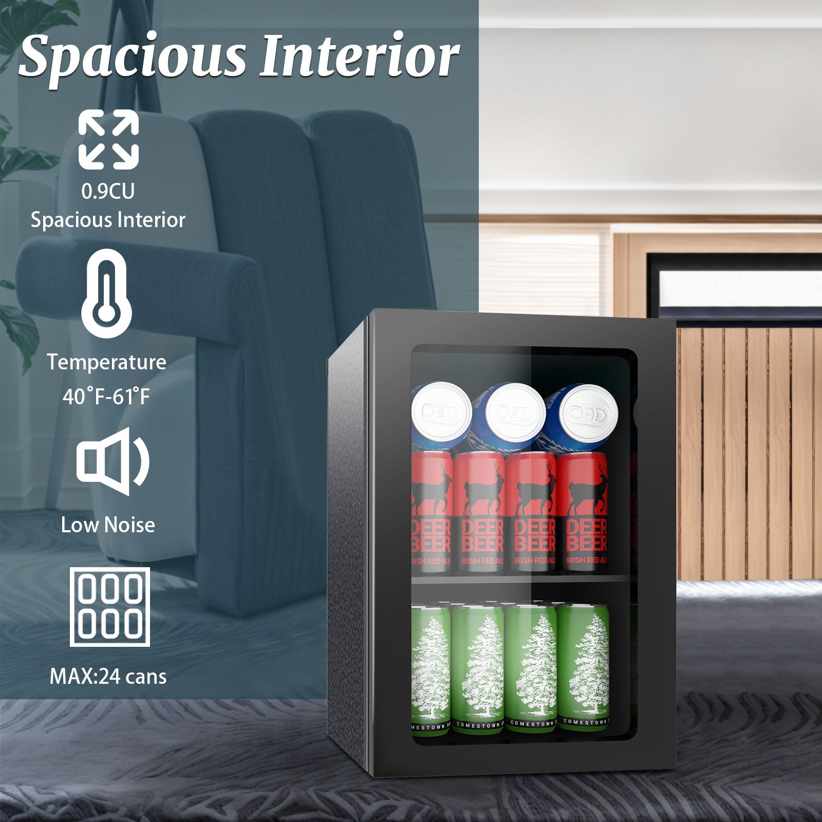 Dimedeal 0.9 Cu.Ft Beverage Refrigerator, 24 Cans Mini Fridge, Compact Drink Cooler for Office, Dorm, Bar