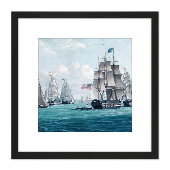 Thompson USS Franklin Bay New York Nautical Painting 8X8 Inch Square Wooden Framed Wall Art Print Picture with Mount