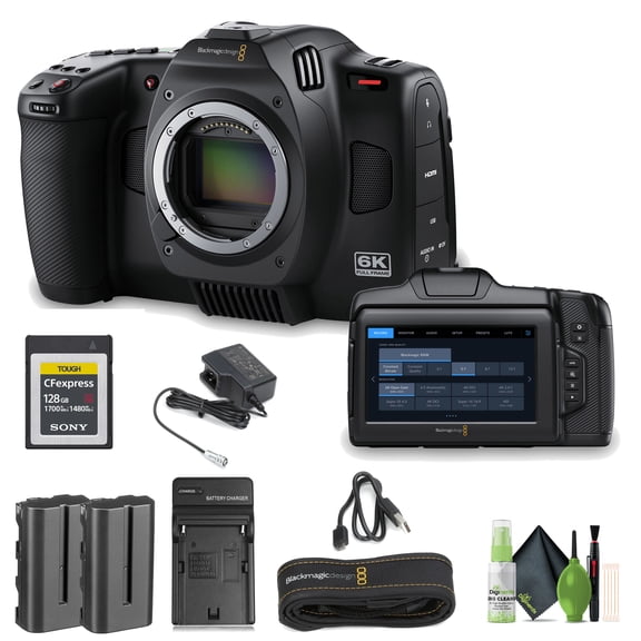 Blackmagic Design Cinema Camera 6K (L) (BM-CINECAM60KLFL) Bundle With NPF550 Battery   Professional CFExpress Type B 128GB Memory Card   Cleaning Kit