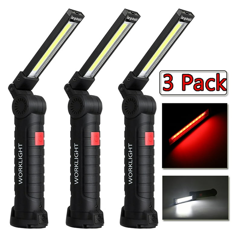 Rechargeable LED Work Light, Elbourn 3 Pack LED Work Flashlight with  Magnetic Base and Hanging Hook, 360° Rotate 5 Modes Bright Rechargeable  Flashlights for Car Repair, Grill and Outdoor Use 