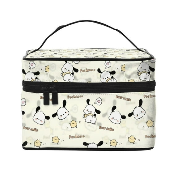 Birthday Gifts for Women,Sanrio-Pochacco Makeup Bags,Cosmetic Organizer Bag,Large Capacity Make up Bag - Leather Toiletry Bag for Women - Wide Open Portable Pouch with Handle