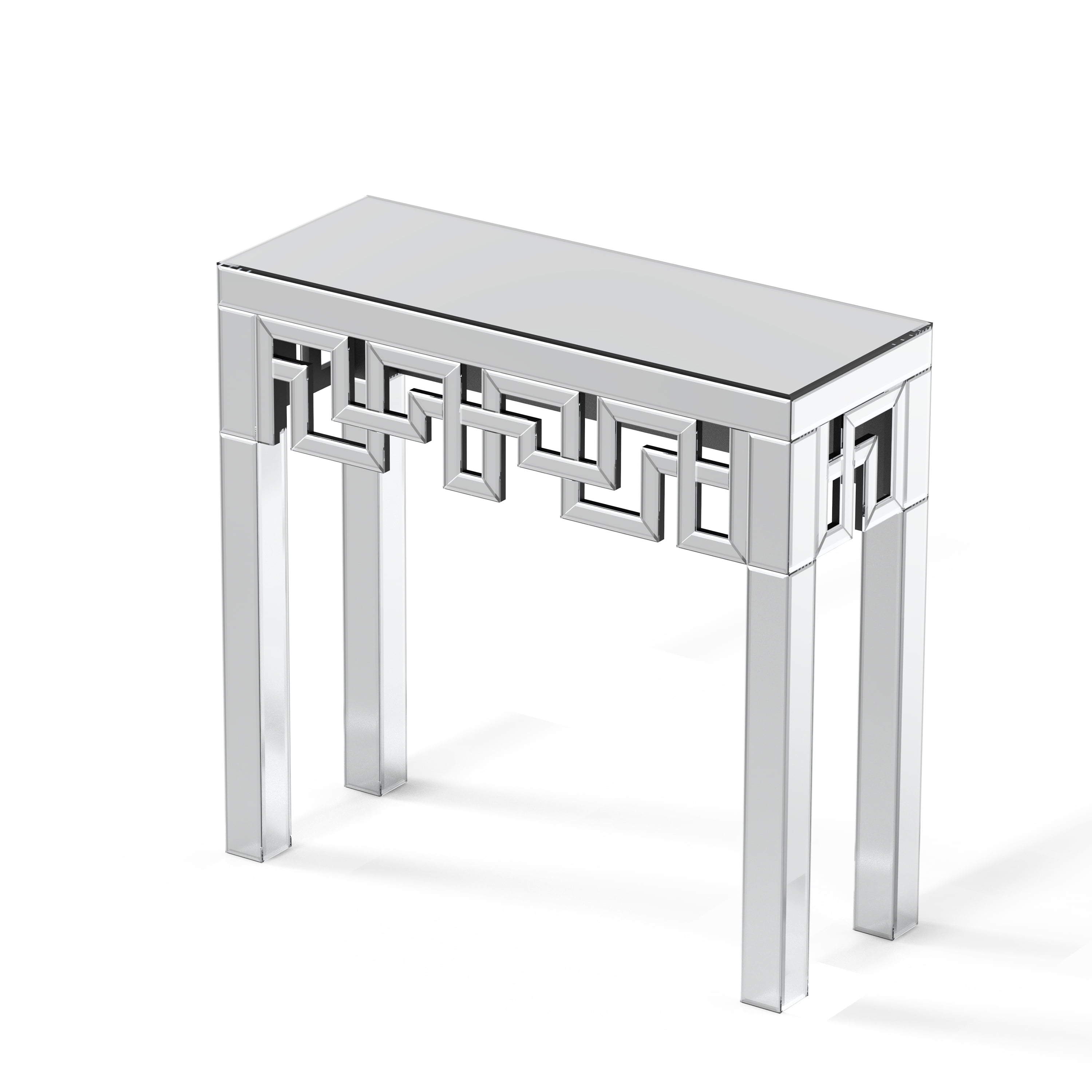 SHYFOY Modern Grecian Venetian Mirrored Console Table Glass Sofa Table Silver Entryway Table for Living Room