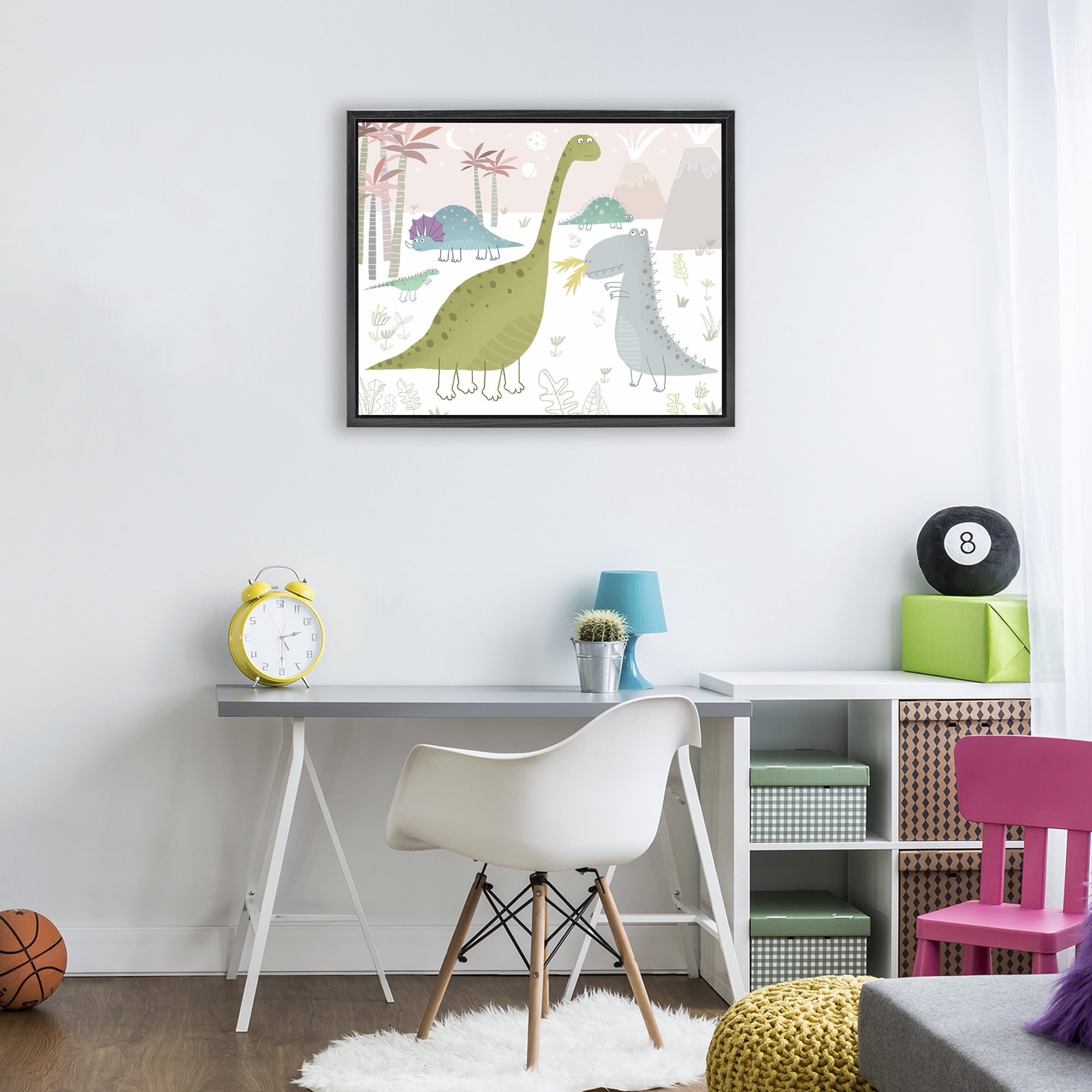 Stupell Industries Earthy Jurassic Dinosaurs Black Framed Floater Canvas Wall Art, design by Carla Daly