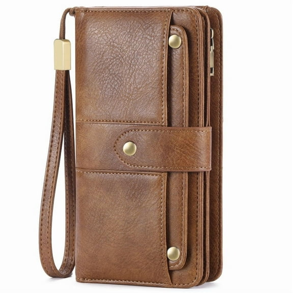 FALAN MULE Womens Leather Wallet Large Capacity Bifold RFID Blocking Card Holder with Zipper Coin Pocket