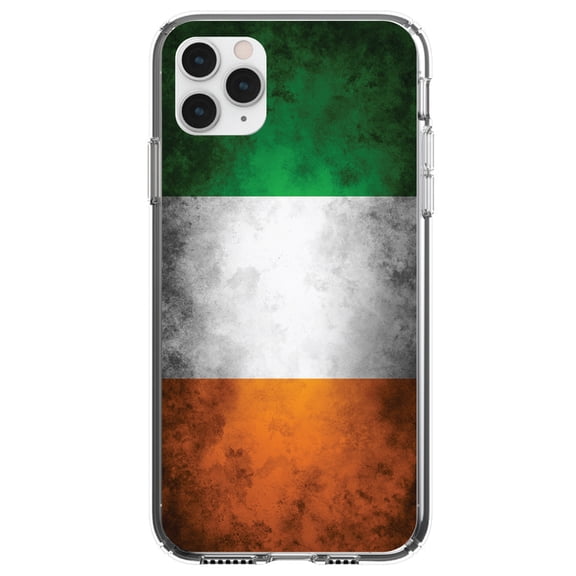 DistinctInk Clear Shockproof Hybrid Case for iPhone 13 (6.1" Screen) - TPU Bumper, Acrylic Back, Tempered Glass Screen Protector - Ireland Old Flag - Show Your Love of Ireland