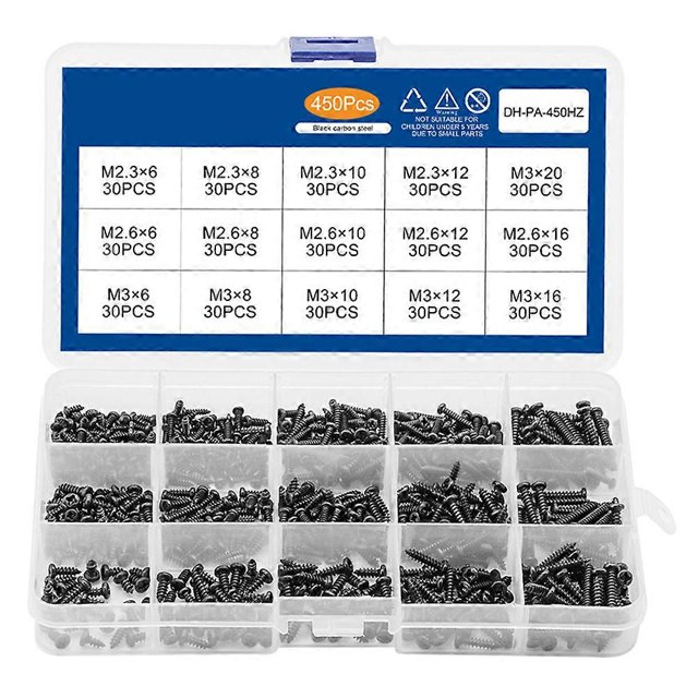 1 Box 450pcs PA Cross Round Head Screws Set Boxed Self Tapping Screw Set (Black)