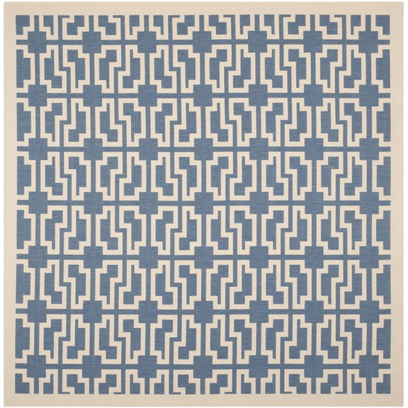 SAFAVIEH Courtyard Thurstan Geometric Indoor/Outdoor Area Rug, Blue/Beige, 7'10" x 7'10" Square