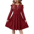 thumbnail image 1 of Robe Extensible à Manches Longues pour Filles, Robe Patineuse Évasée avec Encolure Ronde et Manches Bouffantes, Robe pour Récital Scolaire et Fête, 1 of 8