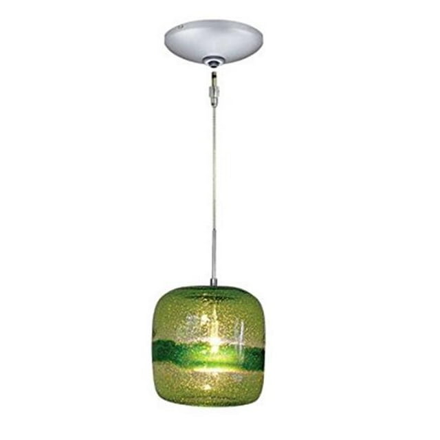 8 in. Envisage VI 1-Light Satin Nickel Mini Pendant Ceiling Light - Green