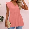 thumbnail image 6 of Women's Casual V Neck Babydoll Tank Top Sleeveless Ruffle Hem Peplum Shirt Light pink L, 6 of 6