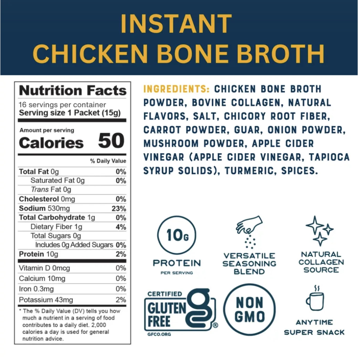 Bare Bones Instant Chicken Bone Broth Sticks, 10G Protein, 4.23 oz, 8 Count