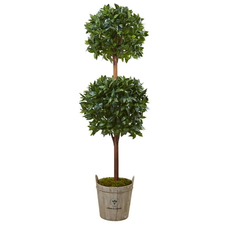 Nearly Natural  Double Ball 6-foot Topiary Tree with European Barrel